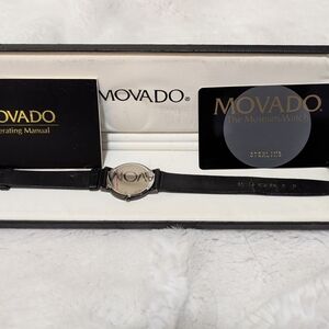 Movado Black Leather Strap Watch